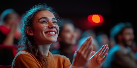 Fototapeta premium Smiling audience clapping hands at performance