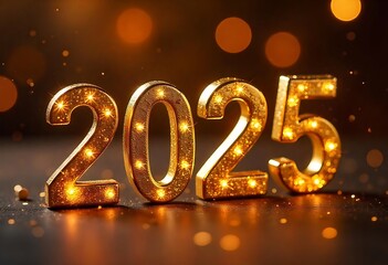 Shiny Gold Text for Happy 2025, Banner Ideas for New Year 2025, Happy New Year Template