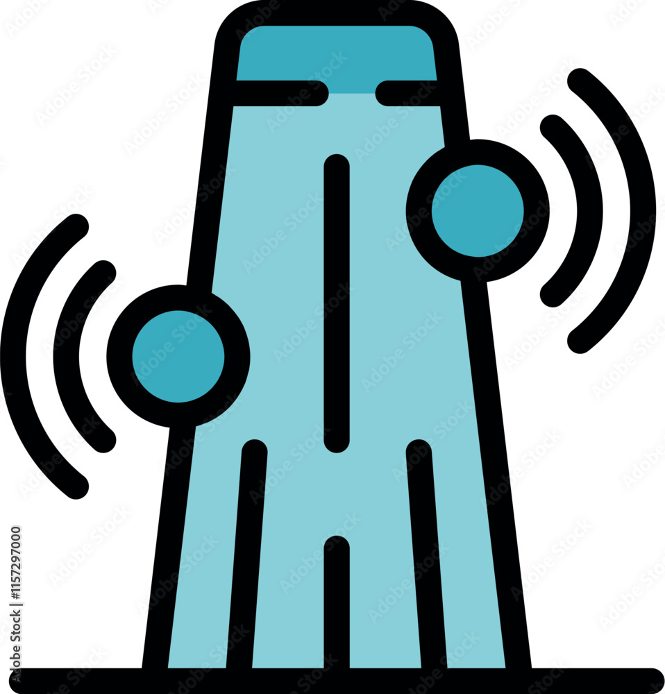 Poster modern smart speaker emitting sound waves and connecting to a wireless network, innovative technolog