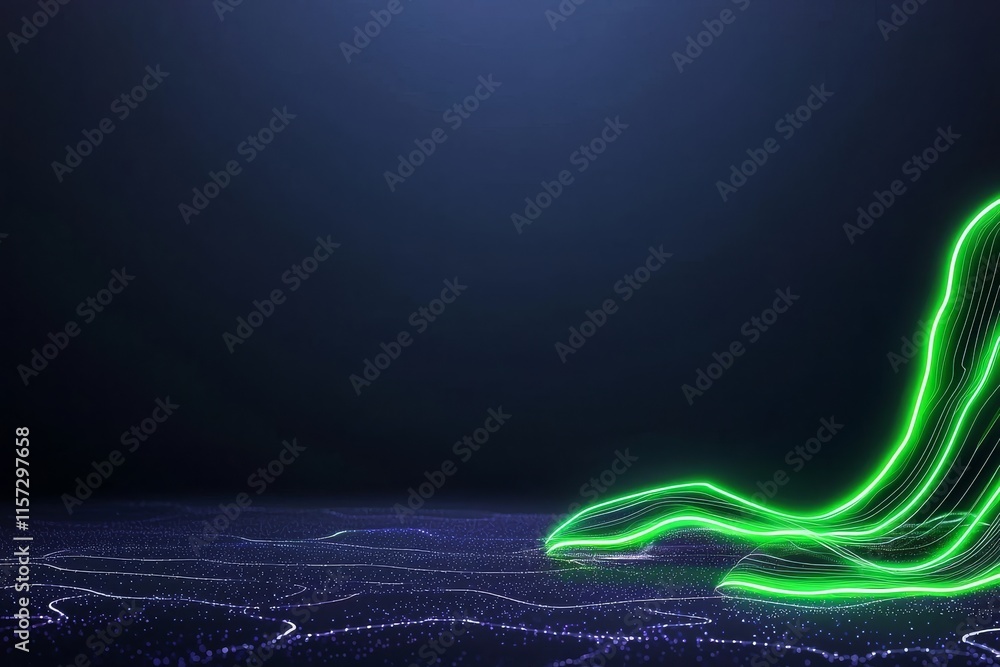 Poster an abstract background with a green motion blur and intense light.