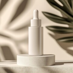 Cosmetic Serum Bottle with Modern Design on Pedestal and Shadow Background : Generative AI