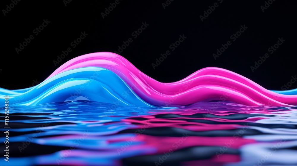 Poster a 3d depiction of a curved tunnel featuring led lights on the ceiling and reflections from a puddle 