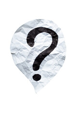 Crumpled piece of paper with a drawn question mark. Isolated on a transparent background.