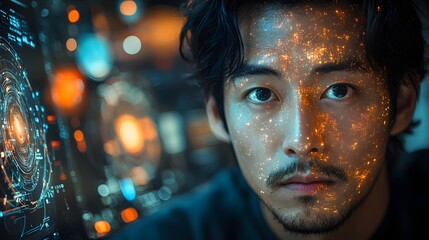 Human Face with Digital Overlay