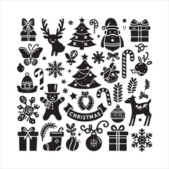 Merry Christmas elements set silhouette vector. Set of Christmas elements icon silhouette illustration