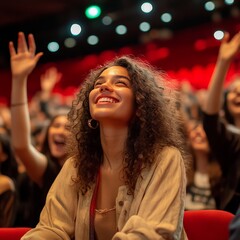 Fototapeta premium Smiling audience clapping hands at performance