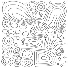 Groovy digital coloring pages. Hippie coloring book in vintage 60s style. Geometric retro design templates with Psychedelic flowers, mushrooms, rainbow and hand drawn elements. Vector illustration