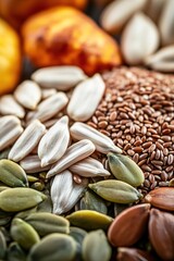 Fototapeta premium Close-up of various seeds showcasing rich textures and natural c