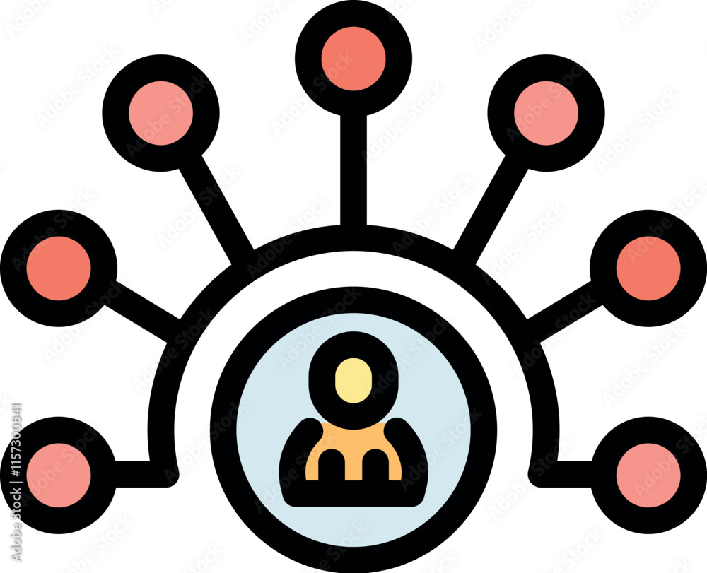 Poster visual representation of a network expanding its connections, with data flowing towards a central hu