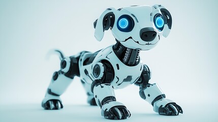 Innovative Robotic Puppy with Blue-Eyed Design Showcasing Digital Intelligence : Generative AI