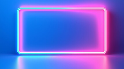 A square, rectangular picture frame with a two-tone neon color motion graphic set against a black background. The 3D rendering includes blue and pink lights moving as an overlay, leaving empty copy