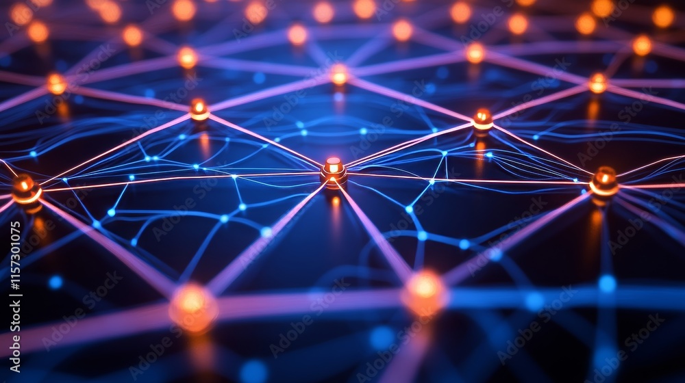 Aufkleber Colorful Digital Network Connection With Glowing Nodes and Lines Illustrating Complex Data Flow in a Technology Environment