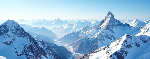 Obraz premium Snowy mountain peaks stretch towards the horizon, serene, natural