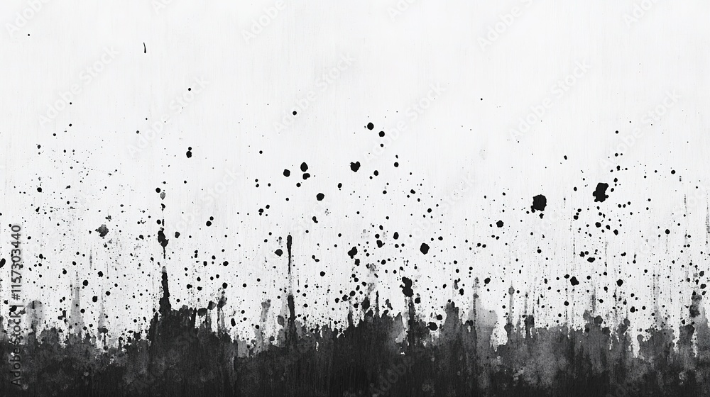 Poster dynamic black ink splashes create an abstract landscape against