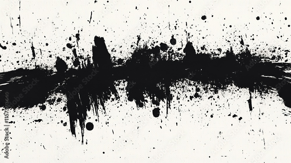 Poster dynamic black ink splashes create an abstract line, emphasizing