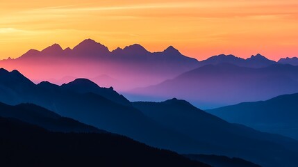Fototapeta premium Silhouette of a Mountain: Photograph a silhouette of a mountain range against a dramatic sunset