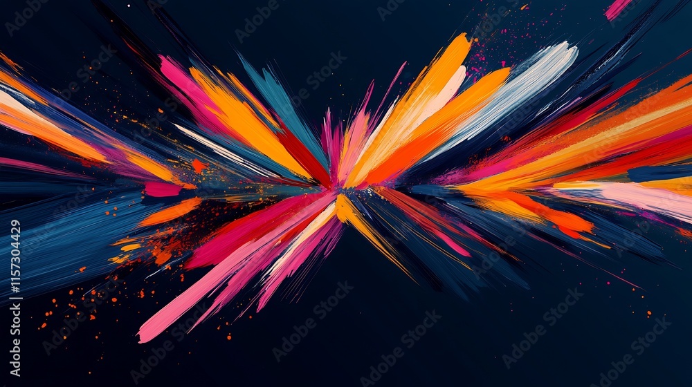 Aufkleber colorful brush stroke abstract art with symmetrical design on dark canvas : generative ai