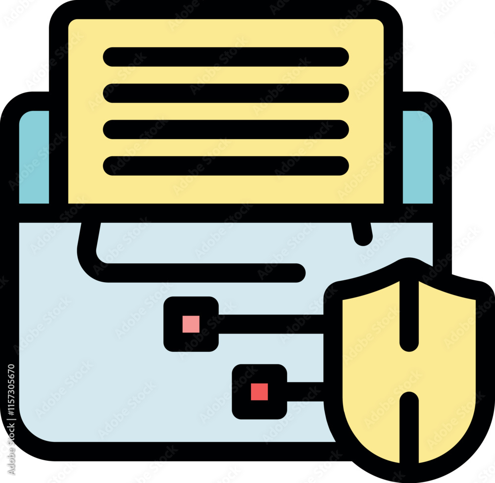 Poster digital file folder with shield, representing secure data protection and cybersecurity measures