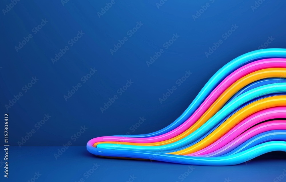 Poster a 3d rendering of abstract art features a surreal background with curved, wavy, and twisted lines re