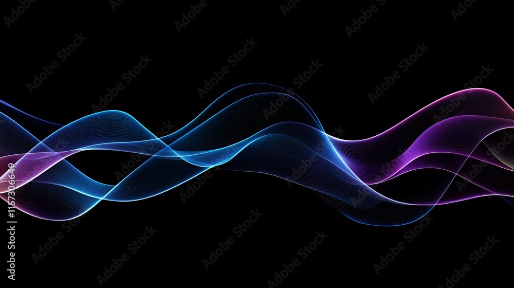 Poster colorful wave patterns flowing smoothly against a black background create an abstract visual sensati