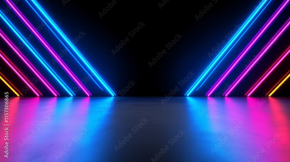 Poster a 3d rendering of an abstract background featuring red and blue laser beams. a bright projector illu