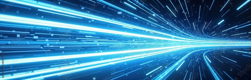 Poster abstract futuristic design features blue light rays, stripes. motion, speed emphasized. dynamic ener