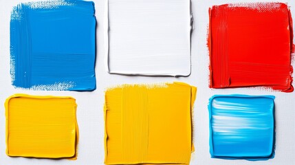 An abstract artwork with yellow and bright blue paint, showcasing rough and colorful strokes on canvas.