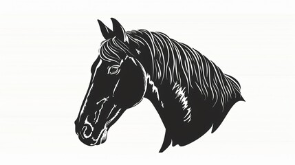 Elegant Horse Black Head Face Outline Silhouette Stencil Image