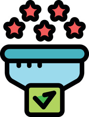 Stars falling into a filter and getting a check mark of approval, symbolizing quality control and selection of best results