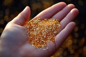 Gold glitter with sparkling confetti, adding a touch of glamour and shimmer.