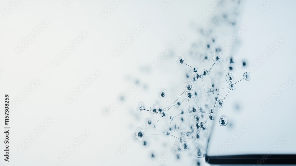 Poster exploring molecular structures with a focus on connected atoms and their intricate formations in a m