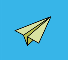 Paper plane with folded paper plane flying in the sky with clouds in blue sky, green folded paper plane flying in blue sky and no cloud in bg.