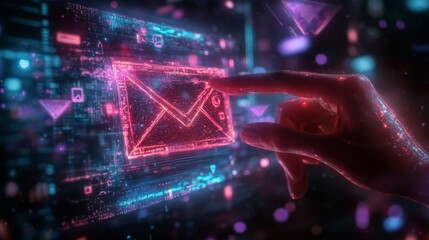 Email marketing concept, Human touch on email and surfing the internet with email icon, email icon, e-mail communication, e-mail marketing concept, send e-mail or news letter, online working internet.