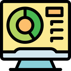 Monitor showing a pie chart representing data analysis with additional information and controls, ideal for business and finance concepts