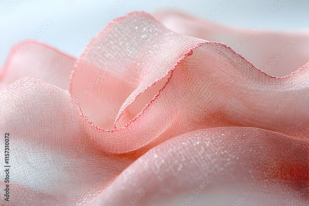 Poster close-up of delicate pink fabric with soft waves and subtle texture, showing light reflection and ge