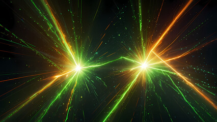 Fototapeta premium A dynamic plasma beam-themed background, where sharp, angular beams of fluorescent green and orange crisscross each other.