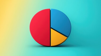3D pie chart with red, blue, and yellow segments on a gradient background.