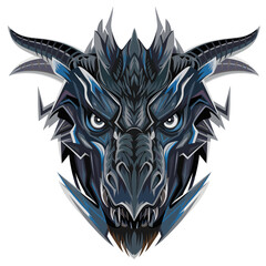 A detailed and intricately designed dragon's head with a metallic appearance
