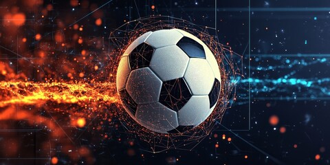 Fototapeta premium Soccer ball futuristic background is white black dots on