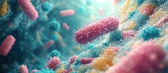 Fototapeta premium 3D rendering group colorful bacteria viruses background deep inside human body