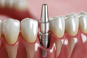Dental implant middle set teeth is white has Close up