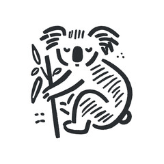 Minimalistic hand drawn koala illustration with bold black lines on white