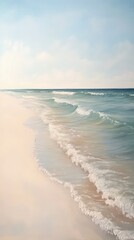 Obraz premium Seafoam and sand: A light-colored beach scene with soft seafoam and gentle waves. HD phone wallpaper.