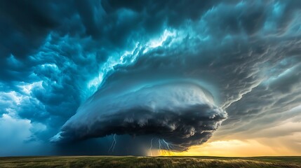 Storm Chasing: Capture the raw power of a thunderstorm, focusing on the dramatic clouds, lightning...