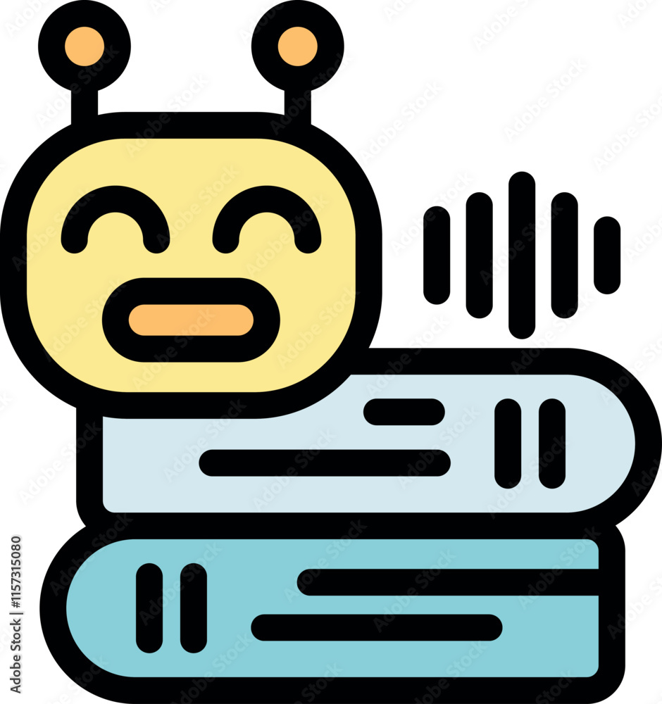 Poster friendly ai bot processing information from books, symbolizing machine learning and knowledge acquis