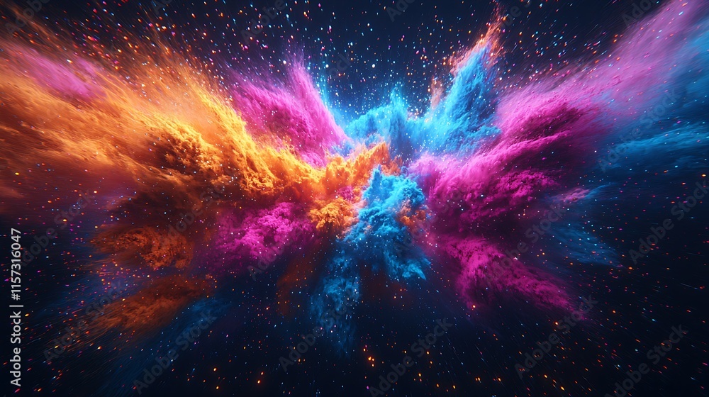 Aufkleber vivid cosmic explosion of colorful particles in a mesmerizing space scene : generative ai