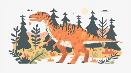 Jurassic Typography Slogan with Wild Dinosaur in Lush Forest Illustration