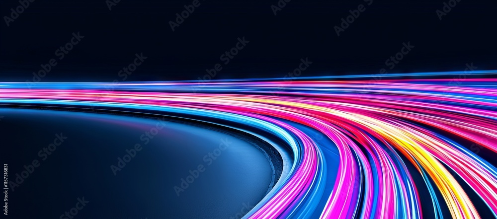 Poster bright light trails with a motion blur effect and extended exposure time against a black backdrop.