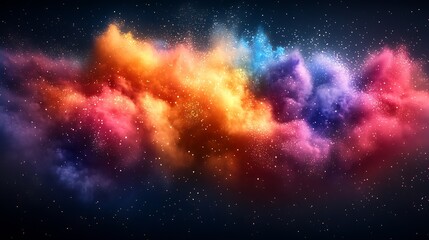 Fototapeta premium Iridiscent multicolored cloud of powder in cosmic galactic expanse : Generative AI