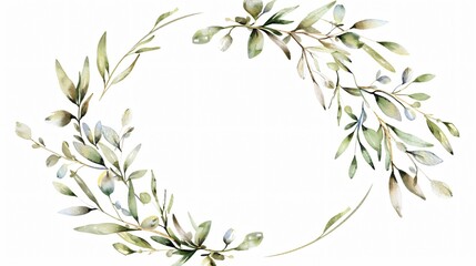 Elegant Watercolor Olive Branches and Leaves Wreath Circle Design